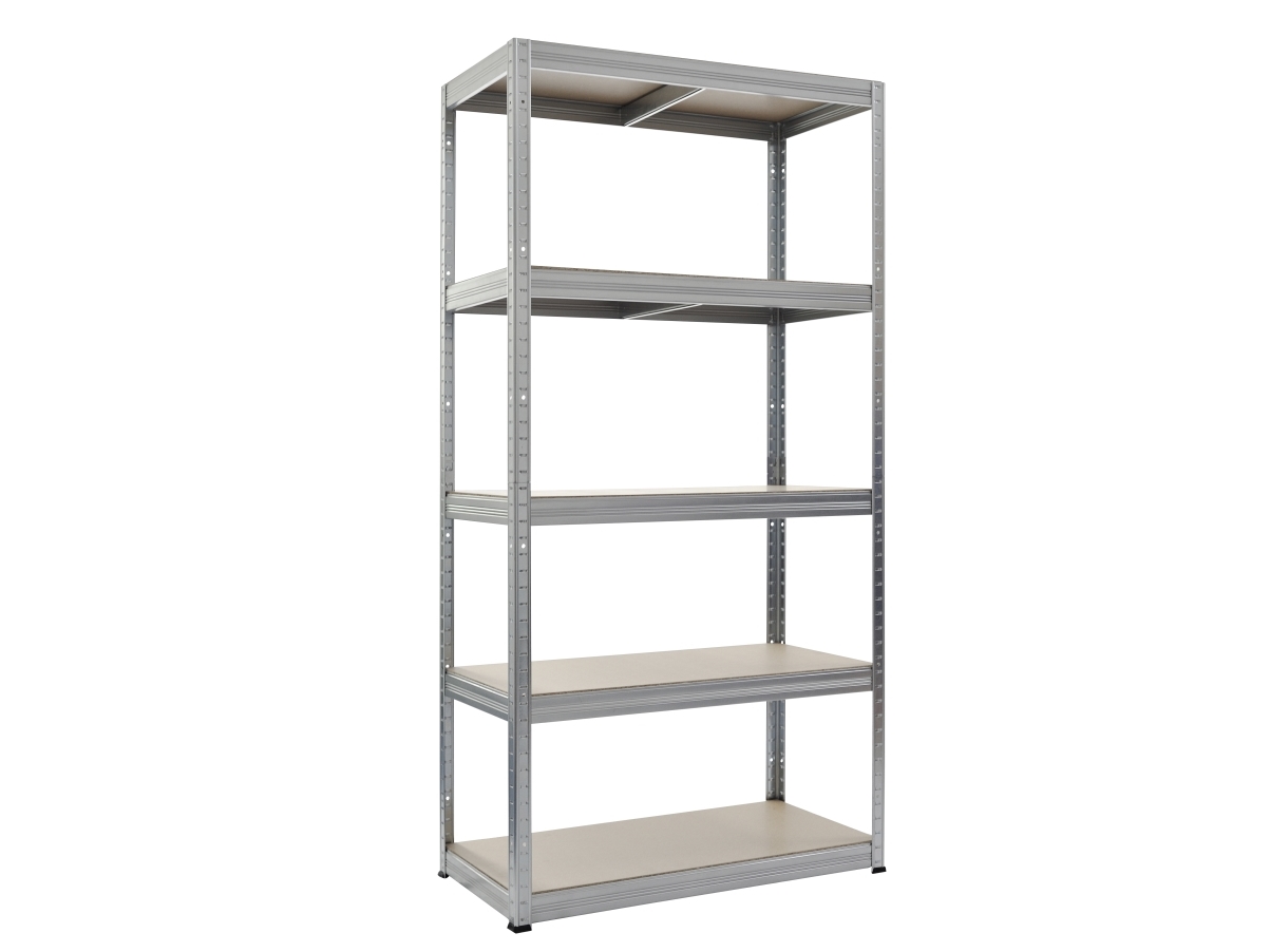 HOME It® teräshylly, jossa 5 puuhyllyä 180×90×45 cm galvanoituna
