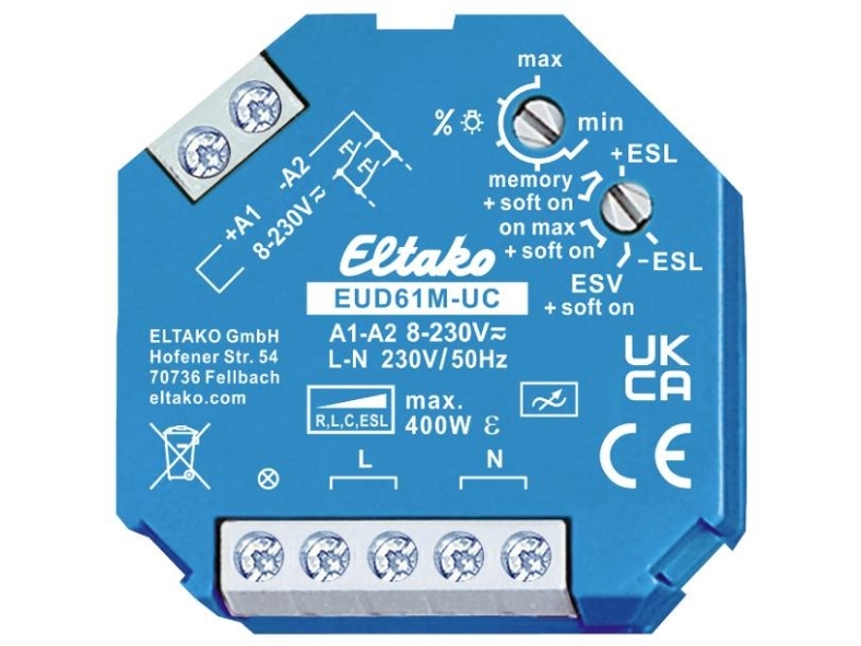 ELTAKO Multi-light dimmer 0-400W (R,L,C)8-230V AC/DC, boxmontering i PL-box45x55x18 mm | Lauritz Knudsen - Andra tillbehör | GameStuff