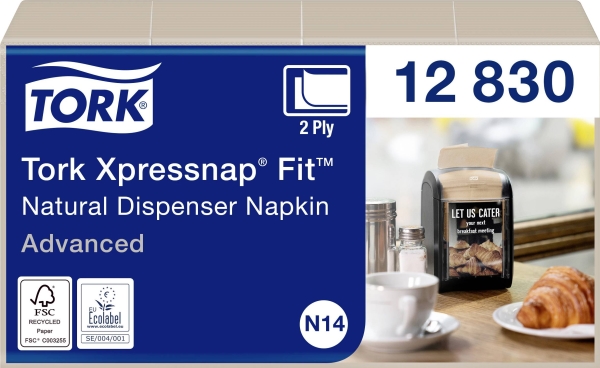 Serviet Tork N14 Xpressnap 213x165 mm 2-lag Fit Advanced Natur,6 pk x 6 bnt x 120 stk/krt