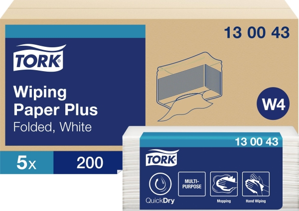 Tork Plus Top-Pak hvid 2 lag 1000 ark W4 130043 - Aftørringsklude - EU-Blomsten - Til fødevarer