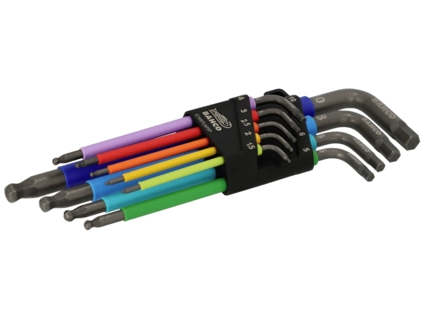 Bahco Unbrako®-nyckelsats med färgade nycklar, metrisk, försedd med kula, lång modell, 9 st | Verktyg & Verkstad - Handverktyg - Skiftnyckel | GameStuff