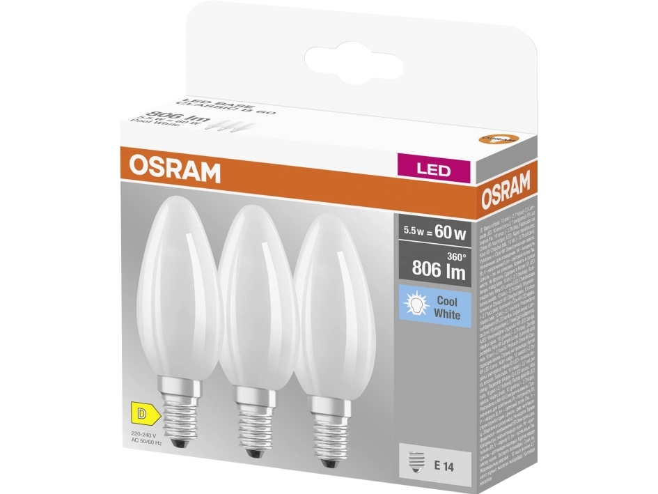 Osram 4058075592575 Led (Rgb) Lampe Eek D (A - G) E14 Leuchtmittel 5,5 W = 60 W Kaltweiß (Ø X L) 35 Mm X 100 Mm 3 Stück