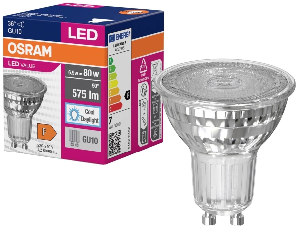 Osram 4058075096684 Led (Rgb) Lampe Eek F (A - G) Gu10 Reflektor 6,9 W = 80 W Cool White (Ø X H) 50 Mm X 50 Mm 1 St