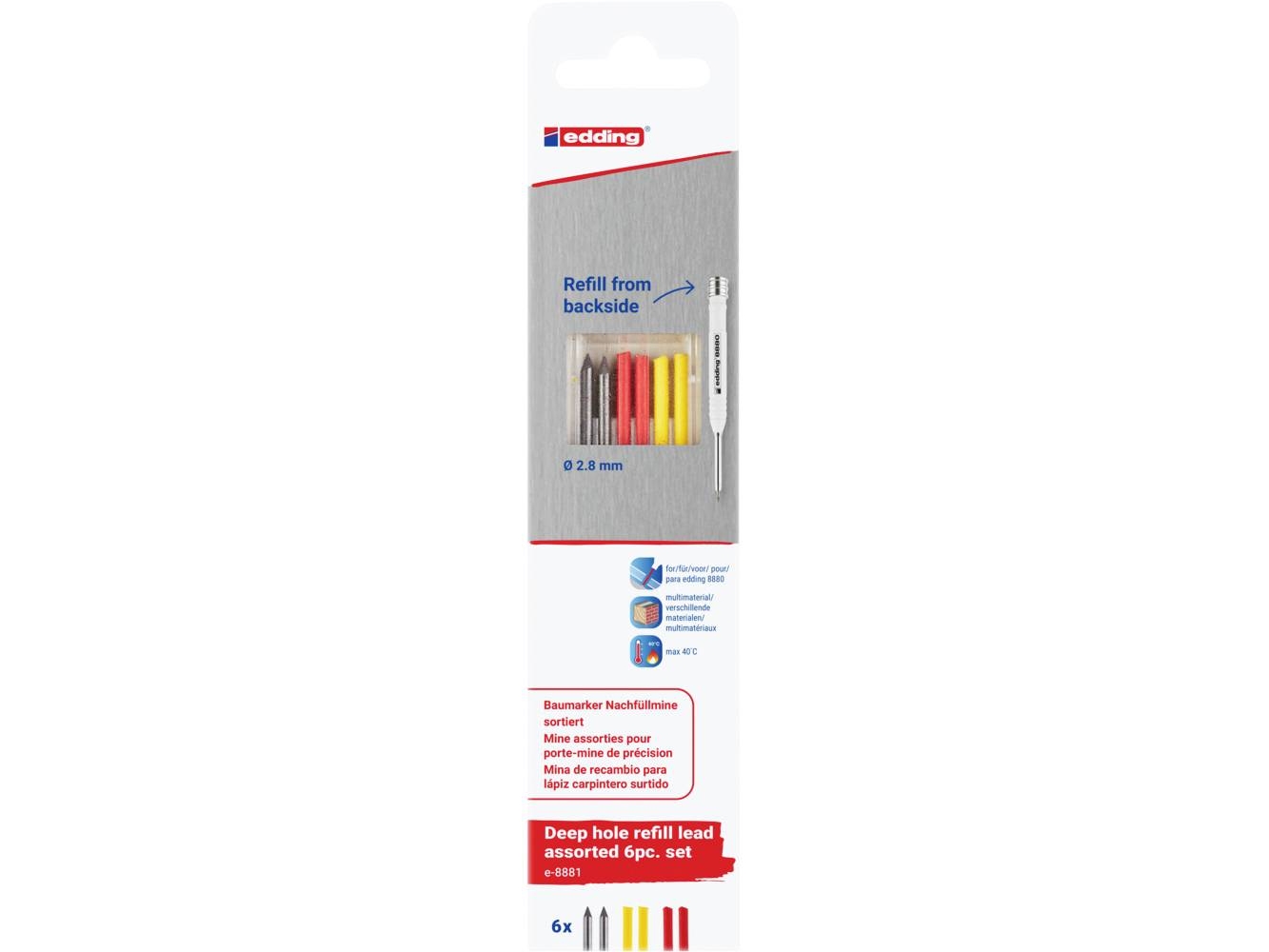 Edding Ersatzfedern E-8881 Edding, Für Bleistift E-8880, 6 Stück, Blister, Mischfarben