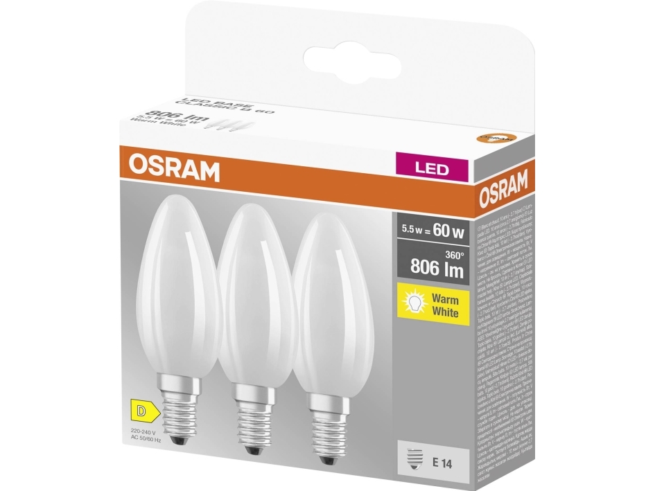 Osram 4058075592551 Led (Rgb) Lampe Eek D (A - G) E14 Leuchtmittel 5,5 W = 60 W Warmweiß (Ø X L) 35 Mm X 100 Mm 3 Stück