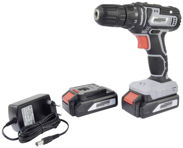 Brüder Mannesmann Batteridrevet Bore- Og Skruemaskine, 20 Volt, 2 Genopladelige Batterier Med 2 Lithium-Ion-Batterier, 1,5 Ah, Trinløs Hastighedsregu