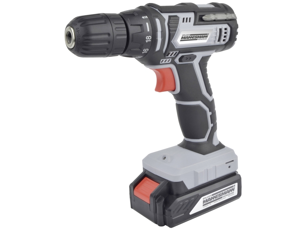 BRÜDER MANNESMANN akkuporakone, 20 Volt, 1 akku litiumioniakulla, 1,3 Ah, portaattomasti säädettävä nopeus - 1 kpl (M17680)