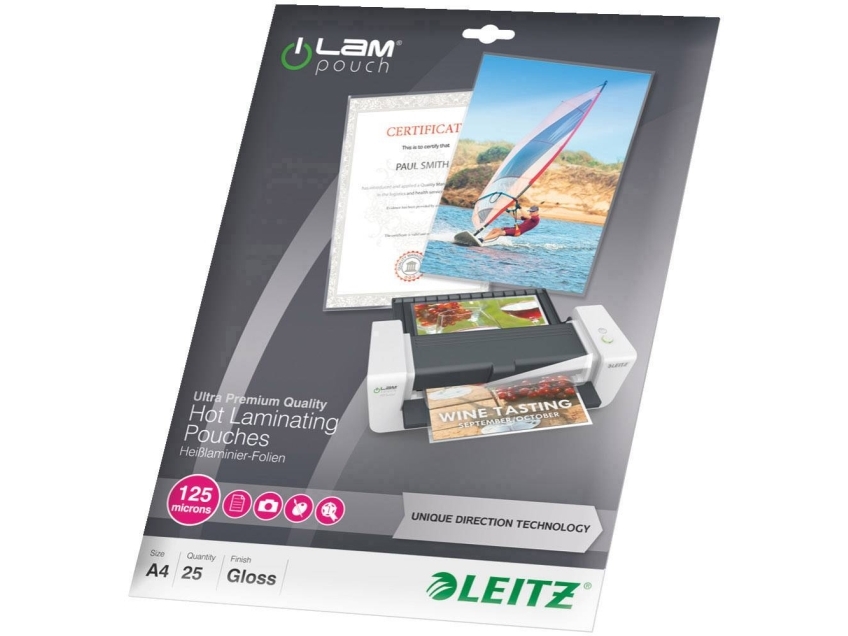 Leitz Ilam Ultra-Premium Højglans A4-Lamineringslommer Med Udt, 125 My, Pakke Med 25 Stk. Glasklar