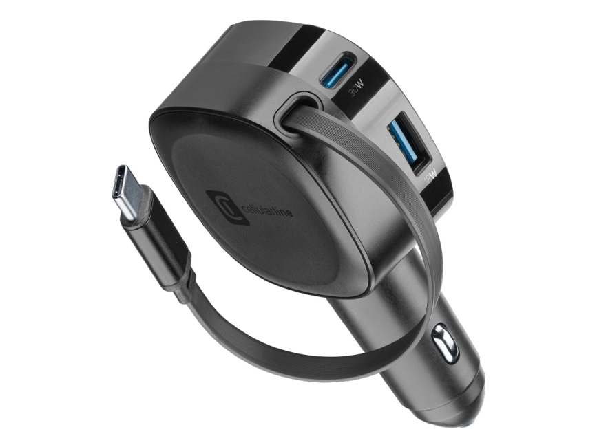 Cellularline Retractable Car Charger, Auto, Zigarettenanzünder, 0,7 M, Schwarz