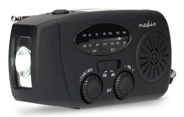 Nedis - Nødradio | Borddesign | AM / FM | Powerbank funktion | Accu drevet / Håndsving / USB Drevet | Sort - RDFMCR2000BK