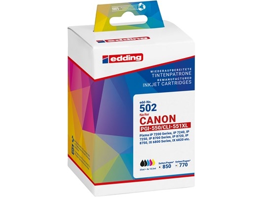 Edding Ersatztinte Canon Pgi-550Xl+Cli-551Xl Kompatibel Schwarz, Foto Schwarz, Cyan, Magenta, Gelb Edd-502 18-502-01