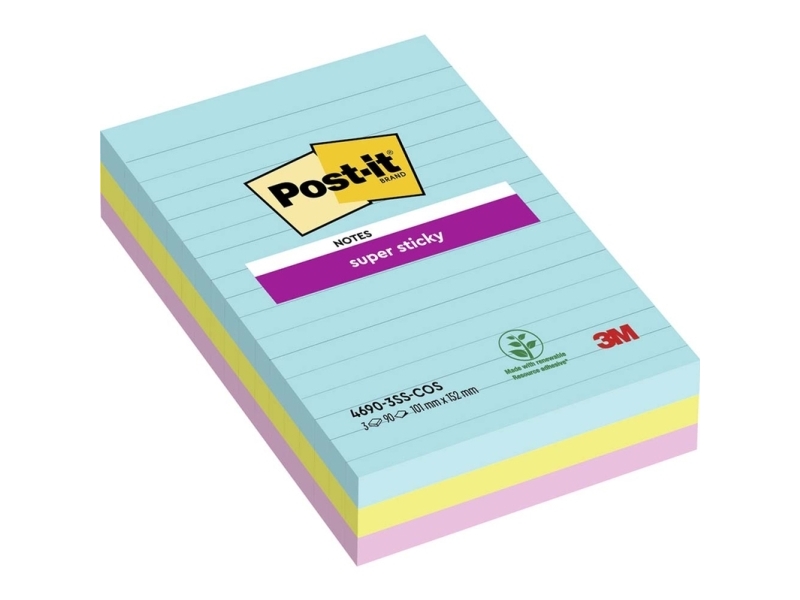 Post-It Super Sticky Notes3 Linjerede Blokke 101 Mmx152 Mm Cosmic Farvekollektion