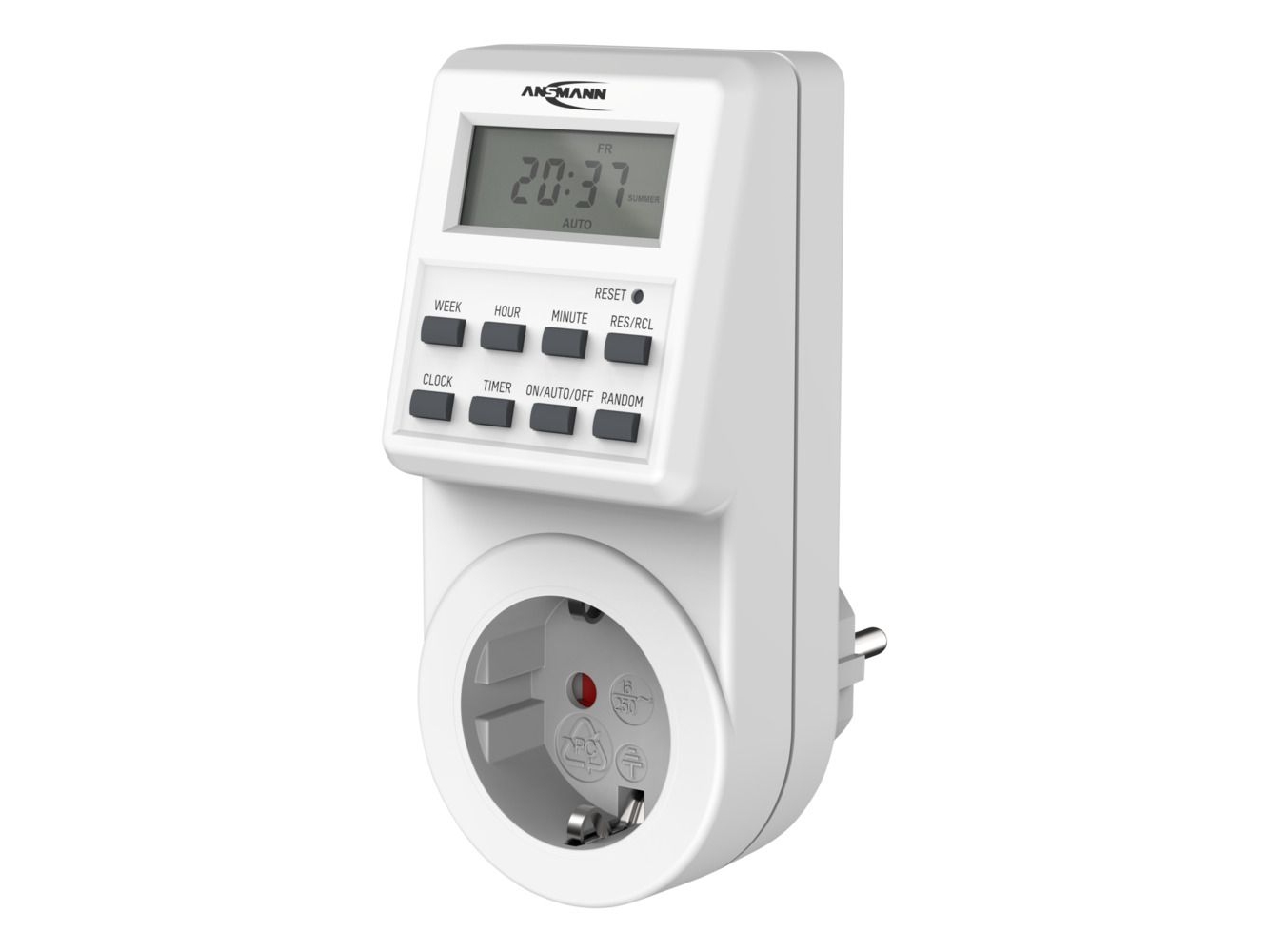 Ansmann 1260-0009 Digital stikkontakttimer Dagsprogram, ugeprogram 3680 W Tilfældig funktion, sommer/vintertidsomstilling, programmeringsfunktion (1260-0009)