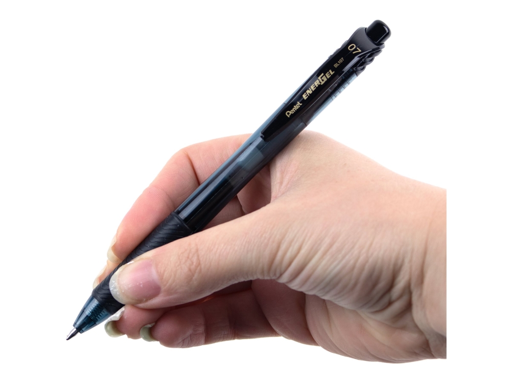 Pentel Energel X, Ausziehbarer Gelschreiber, Schwarz, Schwarz, Durchscheinend, Kunststoff, Gummi, Gummi, Beidhändig