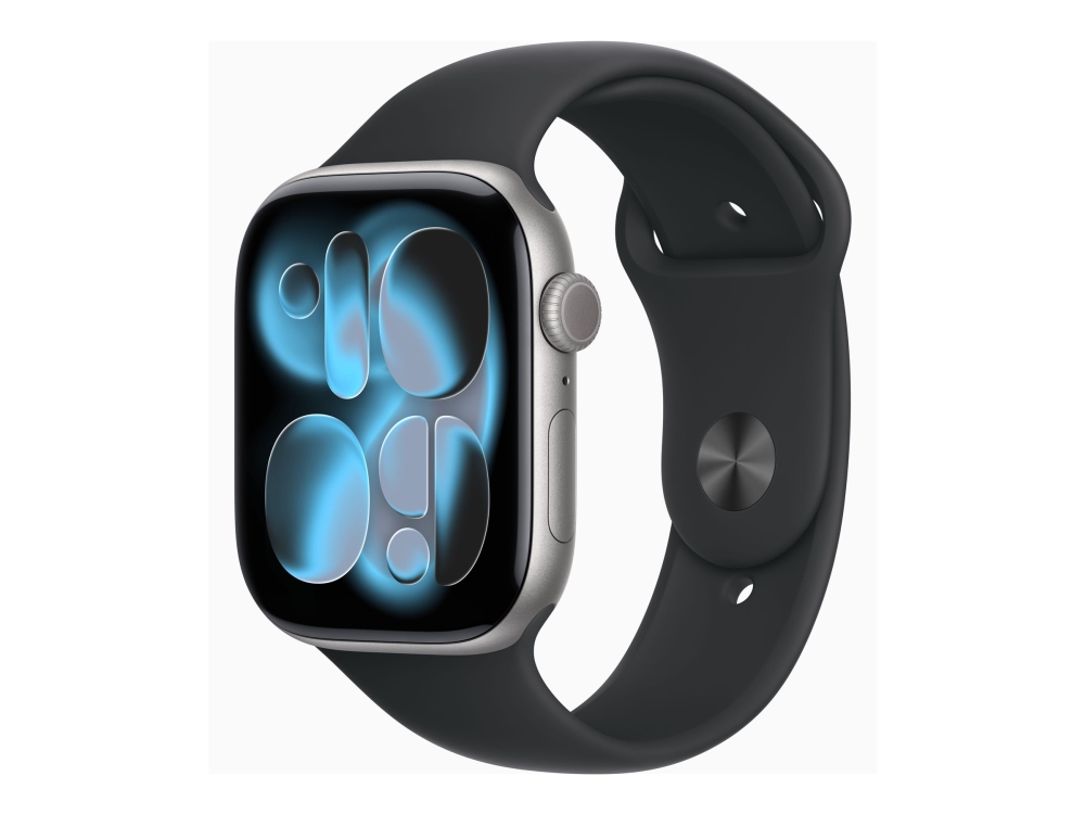 Apple Watch Series 11 (Gps + Cellular) - 46 Mm - Rumgråt Aluminium - Smart Ur Med Sportsbånd - Fluoroelastomer - Sort - Båndstørrelse: S/M - 64 Gb -