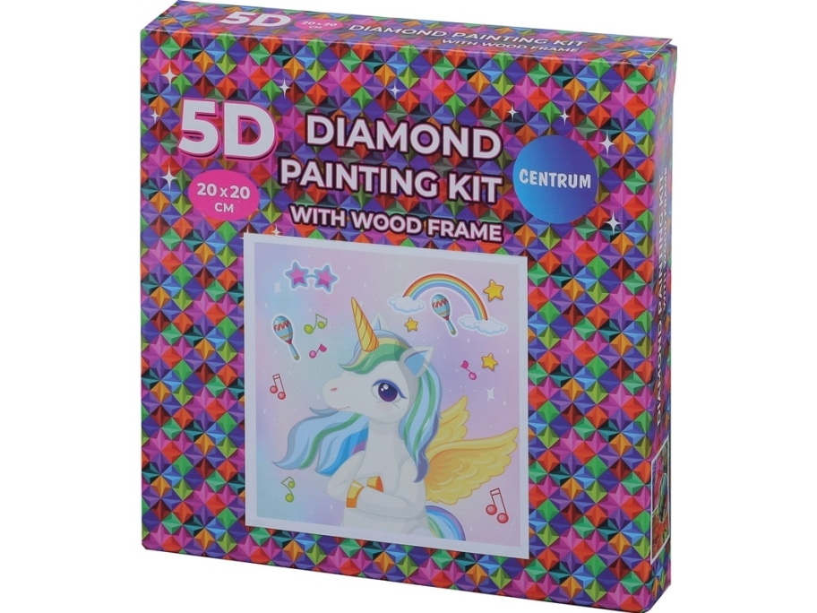 Diamond Painting Kit - 5d - 20x20 Cm - Med Træramme - Enhjørning