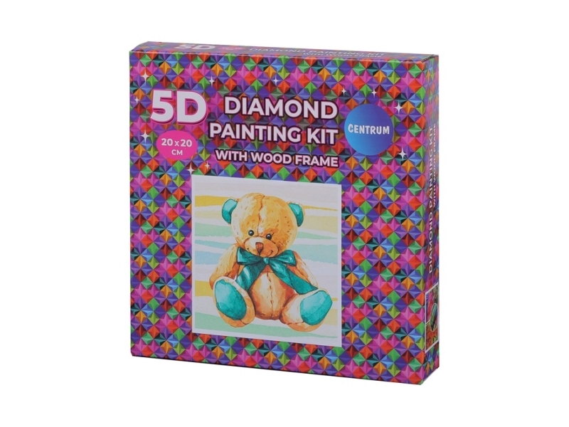 Diamond Painting Kit - 5d - 20x20 Cm - Med Træramme - Bamse