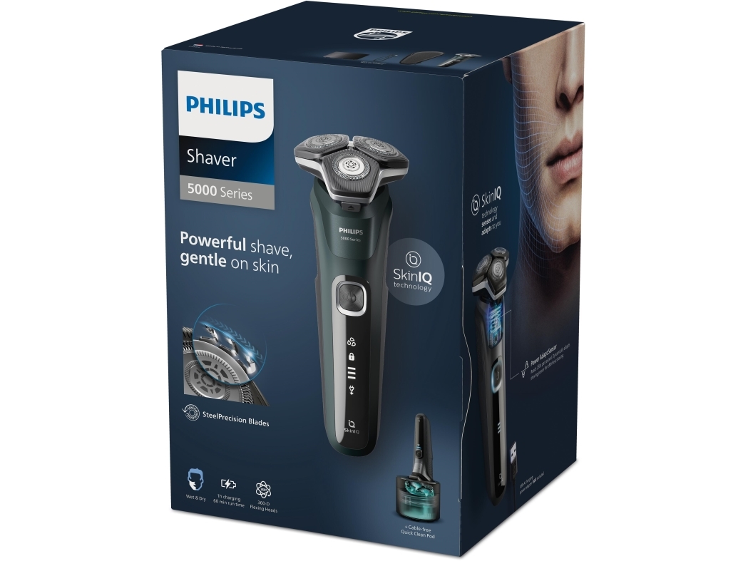 Philips Shaver Series 5000 S5884/50, Rotations Shaver, Sort, Grøn, Knapper, Led, Batteri/Usb, Lithium-Ion (Li-Ion)