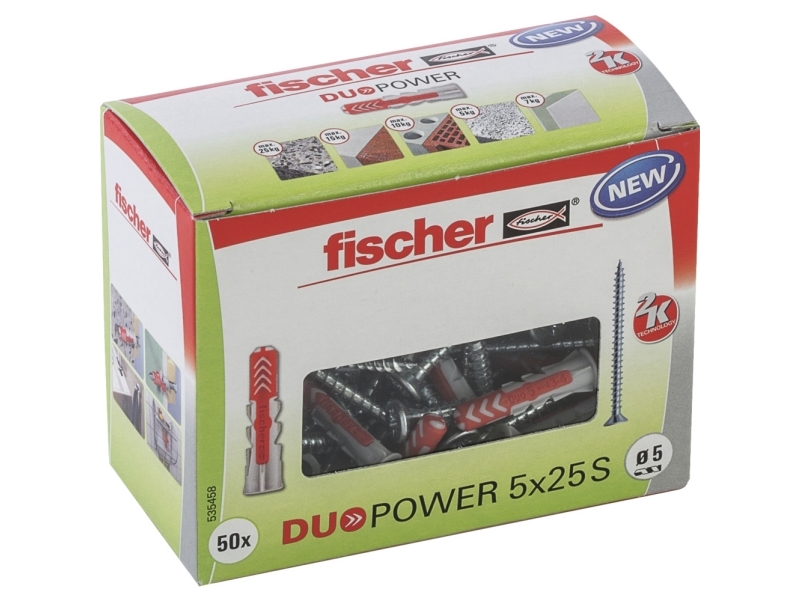 Fischer Duopower 5 X 25 S Ld, Udvidelsesanker, Beton, Metal, Grå, Stjerneskruetrækker, Pz2