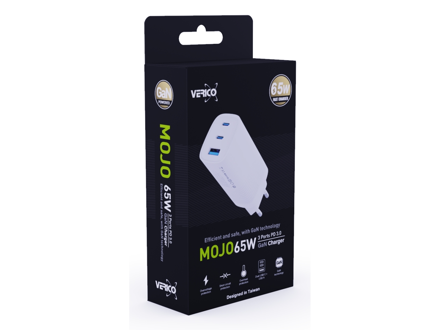 Verico Oplader Mojo Gan 65W Pd, 3-Port (Usb-A &Amp Usb-C) Wh Retail