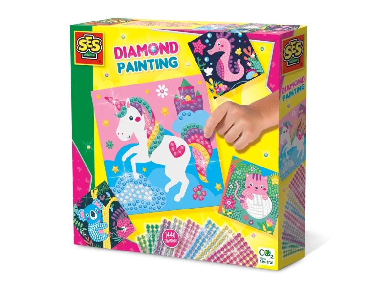 SES Creative Diamond painting - Happy animals, Håndværkssæt til børn, 3 År, Pap, Flerfarvet