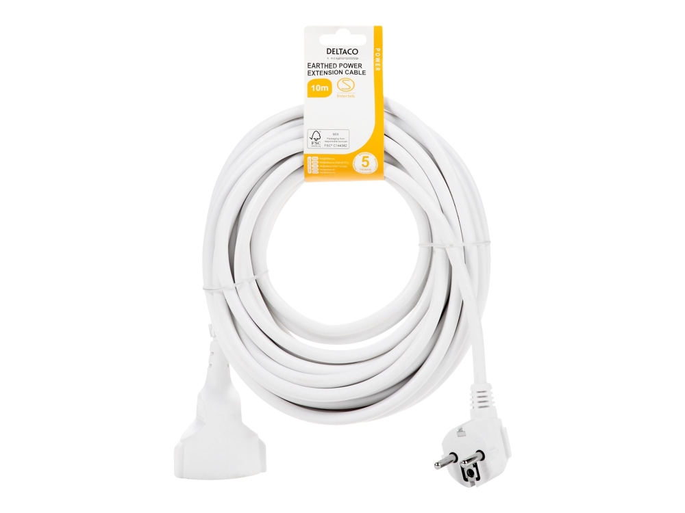 Deltaco GT-0900, 3 m, Sisätila, Kulmikas, Valkoinen, Universaali, FSC - certified packaging Tested and certified by Intertek