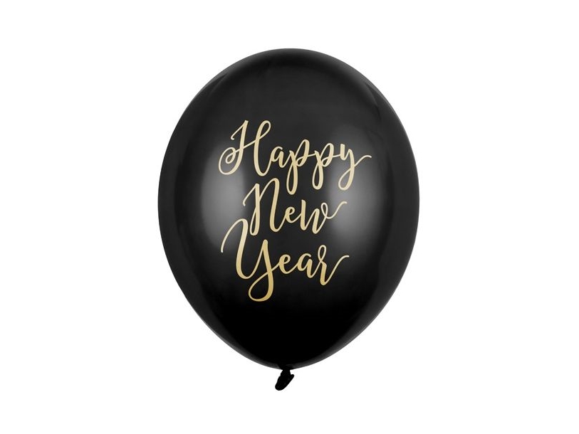 Sort Happy New Year Ballon, 50 Stk