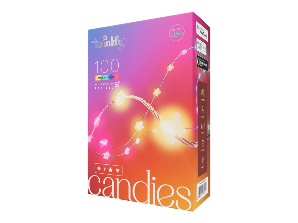 Twinkly Candies - Stränglampor - LED x 100 - 7 W - klass G - 16 miljoner färger - stjärna - transparent | Belysning - Annan belysning - Ljusslingor | GameStuff