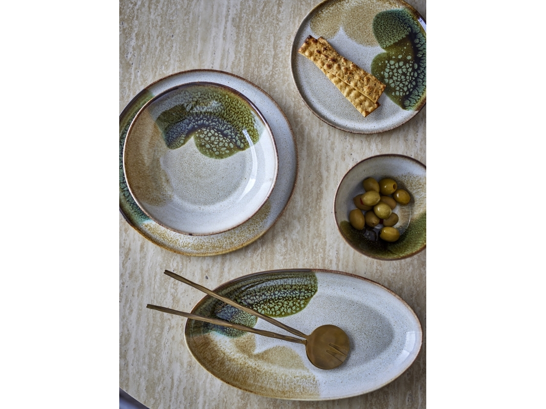 Bloomingville - Jules Tallerken Dyb, Grøn, Stentøj, D22xH5 cm