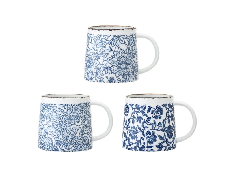 Krus Bloomingville Molly i stentøj, 400 ml, håndmalet blomstermønster, mikroovn- og opvaskemaskinesikker