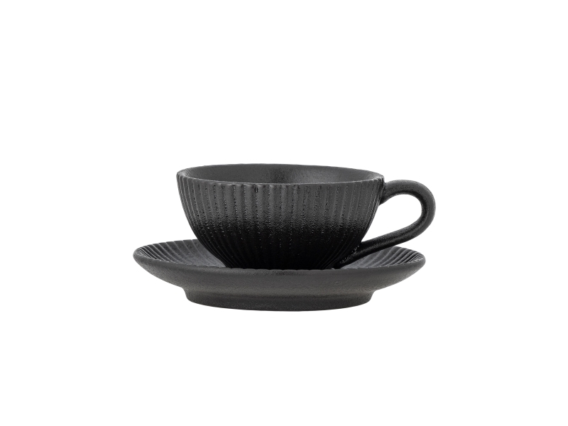 Bloomingville Neri Cappuccinotasse Mit Untertasse, Schwarz, Steingut