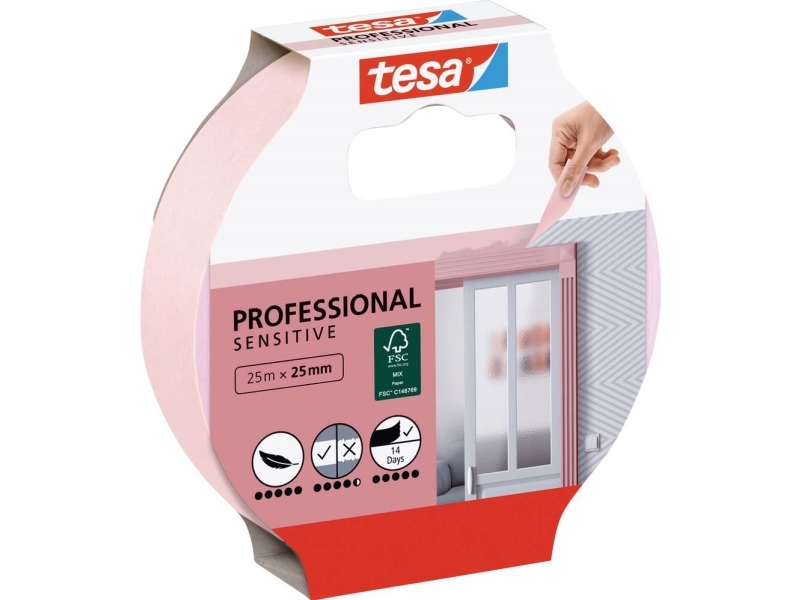 Tesa 56260, Malertape, Papir, Lyserød, Glat, Akrylmaling, Alkydmaling, Latex Maling, 7 Dage