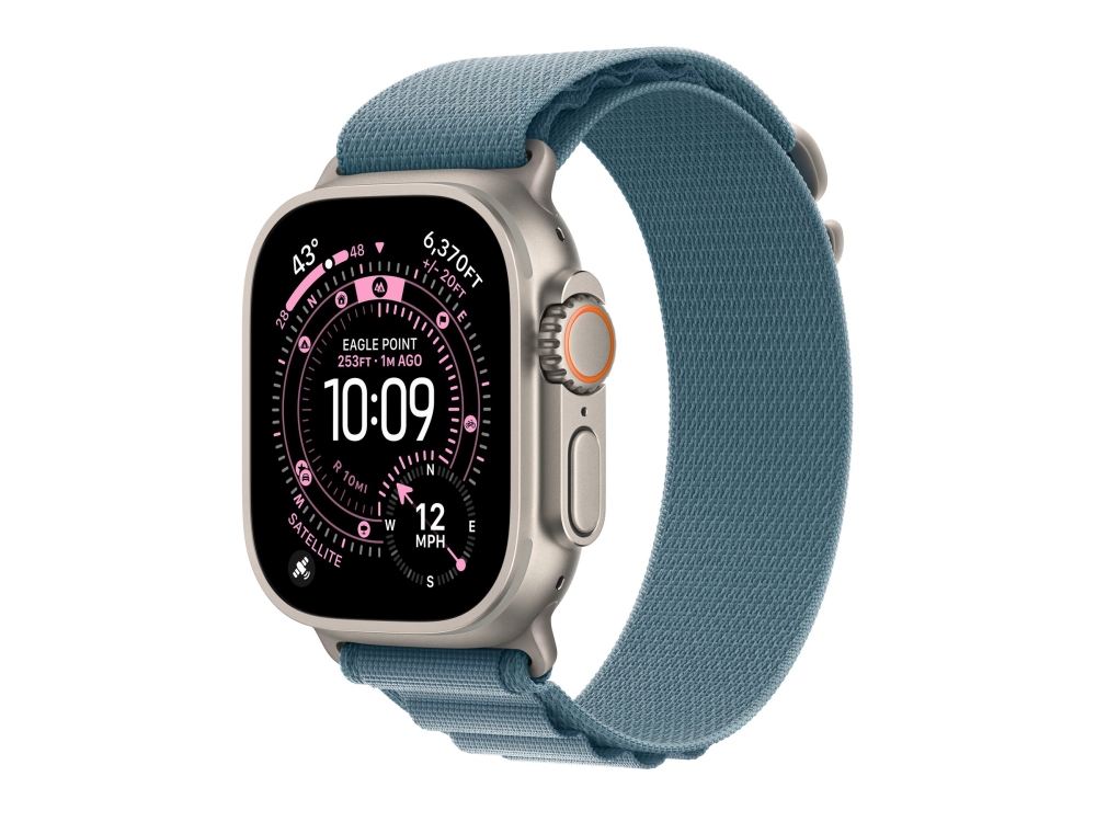 Apple Watch Ultra 3 - 49 Mm - Naturlig Titanium - Ja Smart Ur Med Alpine Loop - Tekstil - Lyseblå - Båndstørrelse: L - 64 Gb - Lte, Nfc, Wi-Fi 4, Uwb