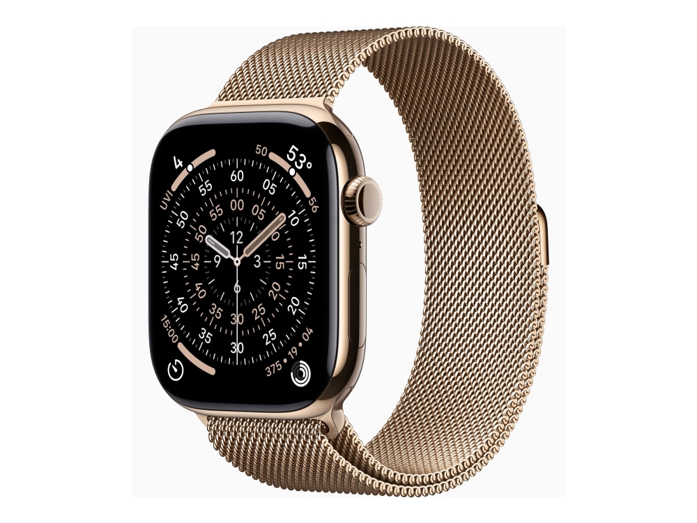Apple Watch Series 11 (Gps + Cellular) - 46 Mm - Guld Titanium - Smart Ur Med Milanesisk Løkke - Rustfrit Stålnet - Guld - Båndstørrelse: M/L - 64 Gb