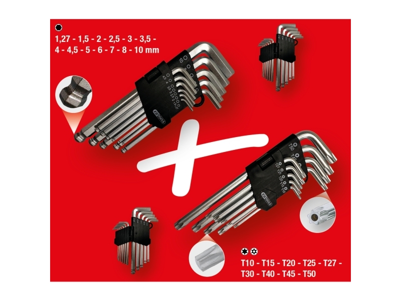 L-avaimen kuusiokolo ja Torx-sarja, 22 kpl, KS Tools