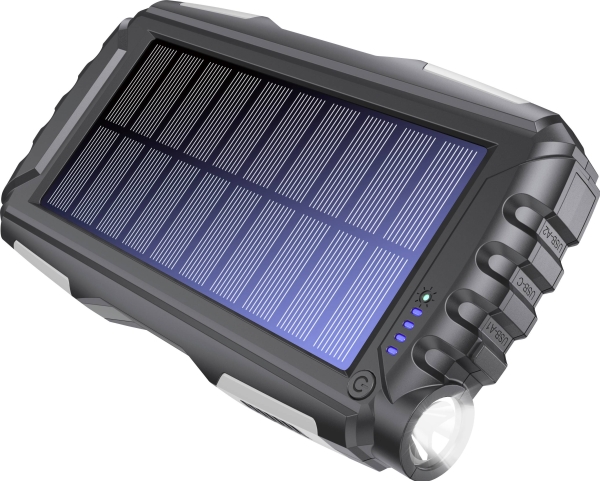 DENVER PSO-20010 MK2 - Solar Powerbank with 20.000mAh Battery and Triple USB Output Powerbank - Sort - 20000 Ah