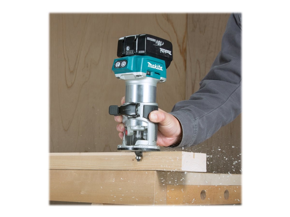 Makita DRT50 - Trim router - sladdl&ouml;s - sp&auml;nnhylsa 8 mm - inget batteri - 18 V - SOLO