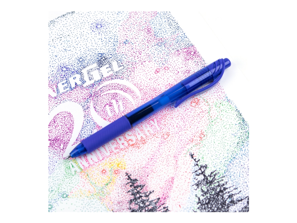 Pentel Energel X, Ausziehbarer Gelschreiber, Blau, Blau, Durchscheinend, Kunststoff, Gummi, Gummi, Beidhändig
