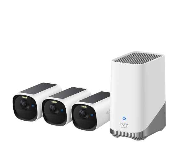 Eufy eufyCam E40 3-Cam Kit + HomeBase S280, IP-turvakamera, Ulkona, Langallinen & langaton, Seinä, musta, Valkoinen, Luoti (muoto)