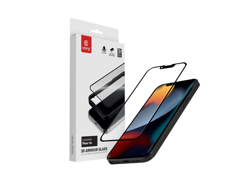 Crong 3D Panzerglas - Gehärtetes Glas Iphone 16E / Iphone 14 / Iphone 13 / Iphone 13 Pro + Einbaurahmen