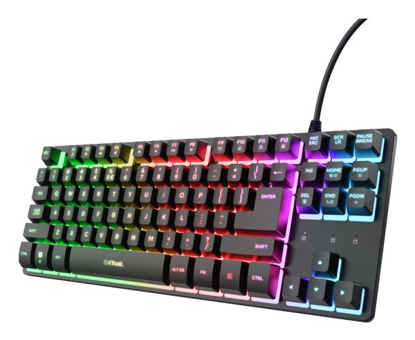Trust Gxt 833 Thado Tkl, Ledningsført, Usb, Membran, Qwerty, Rgb Led, Sort