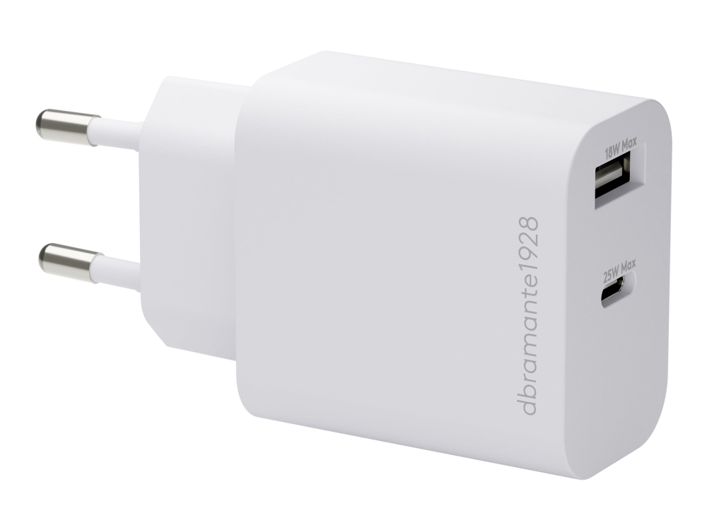Dbramante1928 Re-Charge - Strømforsyningsadapter - 25 Watt - 2 Output-Stikforbindelser (Usb-C, Usb) - Hvid