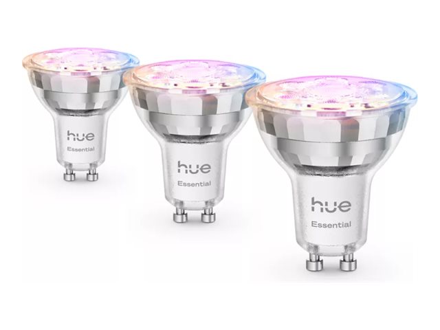 Philips Hue White and Color Ambiance Essential - LED-spotlight - GU10 - 4.7 W (motsvarande 50 W) - klass F - varmt till kallt vitt ljus - 2200-6500 K (paket om 3) | Smarta hem - Smart belysning - GU10 Smarta Lampor | GameStuff