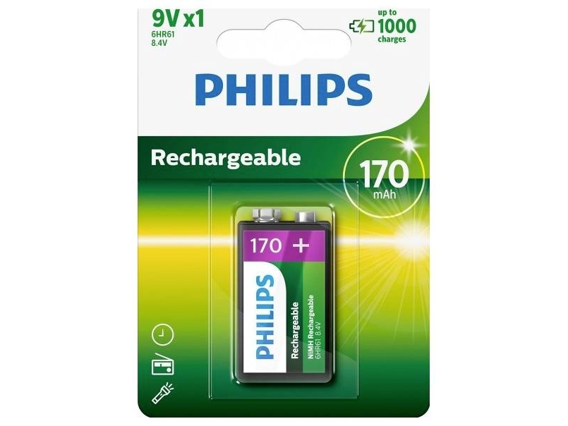 Philips Multilife 9VB1A17 - Batteri 9V - NiMH - (genopladelige) - 170 mAh