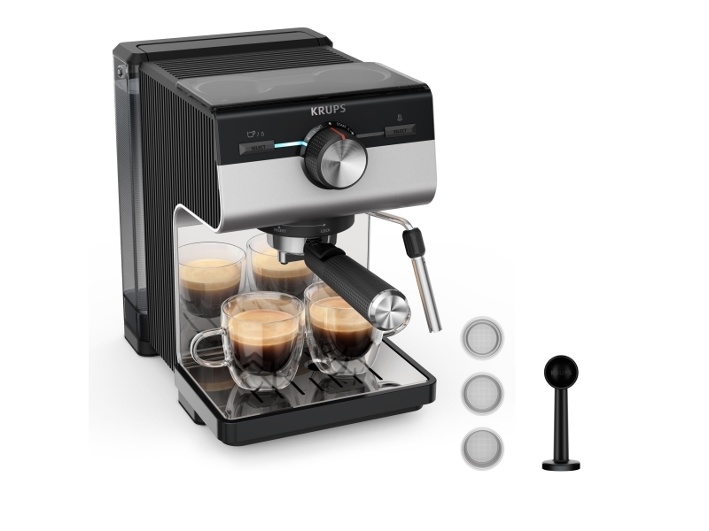 Krups Authentic+ Xp384e10, Espressomaschine, 2 L, Kaffeepad, Gemahlener Kaffee, Schwarz, Edelstahl