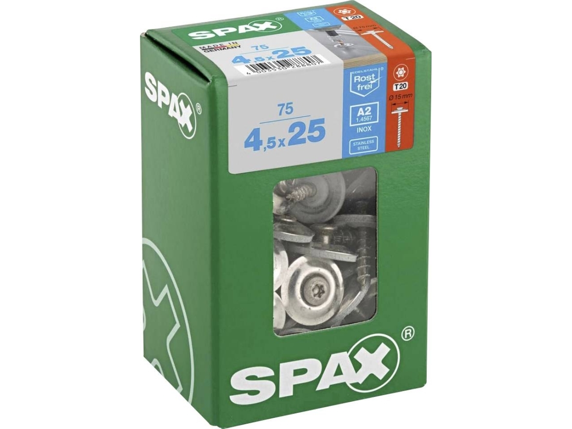 SPAX 4587000450257 Spenglerskruv 4,5 mm 25 mm T-STAR Plus Rostfritt stål A2 75 st | Verktyg & Verkstad - Skruvar & Muttrar - Träskruv | GameStuff