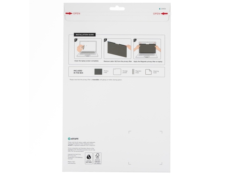 Estuff Glbm16351225, 40,6 Cm (16"), 16:10, Laptop, Rammeløst Display Privatlivsfilter, Blank/Mat, Refleksfri