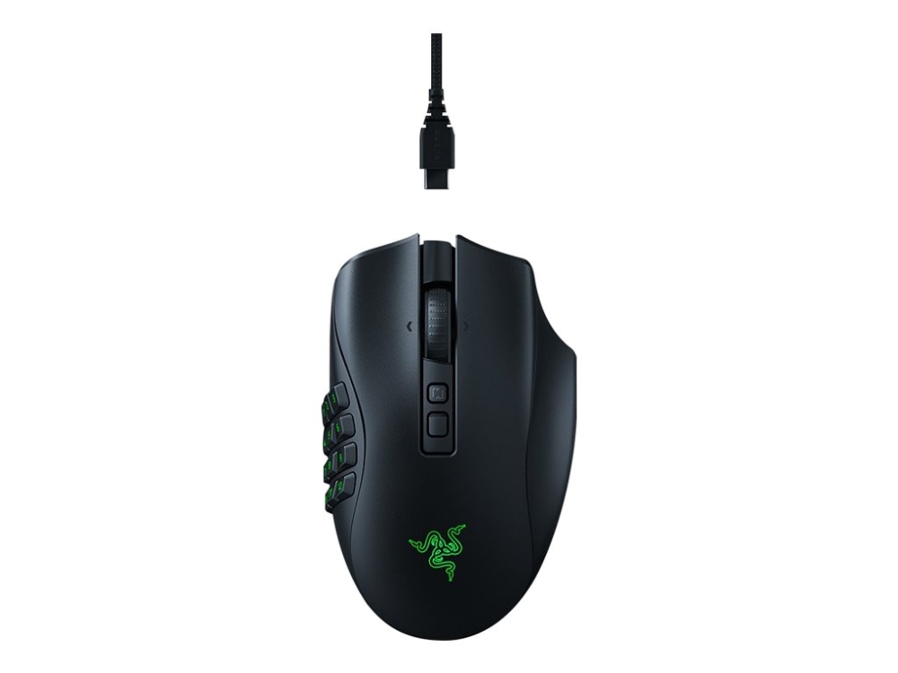 Razer Naga V2 Pro - Mus - Mmo, Hyperscroll Pro-Hjul - Højrehåndet - Optisk - 20 Knapper - Kablet, Trådløs - Bluetooth, Usb-C, 2.4 Ghz