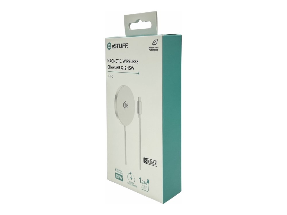 eSTUFF - Trådløs opladningsmåtte - 15 Watt - PD 3.0 (magnetisk) - hvid