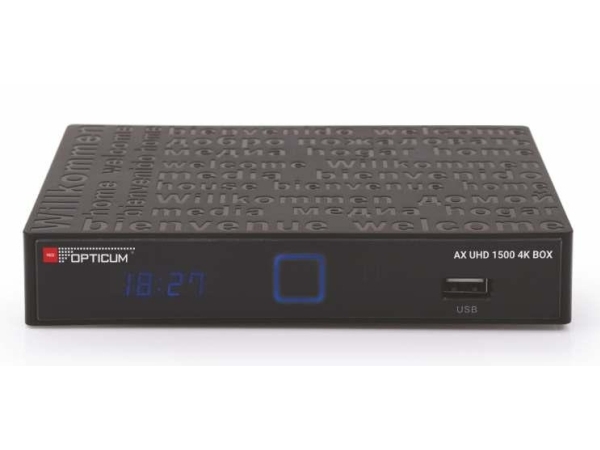 Opticum AX UHD 1500K, Satellit, Fuld HD, DVB-S, DVB-S2, 480i, 720p, 1080i, 1080p, 2160p, AVC, H.264, H.265, HEVC, MPEG2, MPEG4, 1028 MB